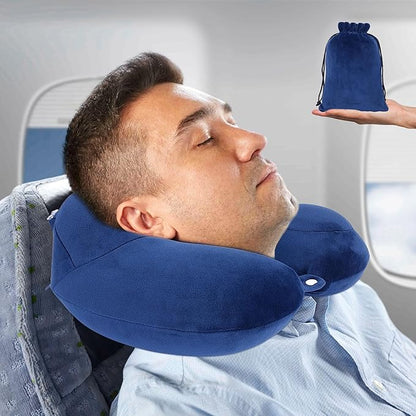 Neck Pillow, Inflatable Travel Pillows for Sleeping to Avoid Neck and Head Pain, Soft & Support Travel Essentials for Flight Headrest Sleep/Car/Office&Home Rest Use (Blue)