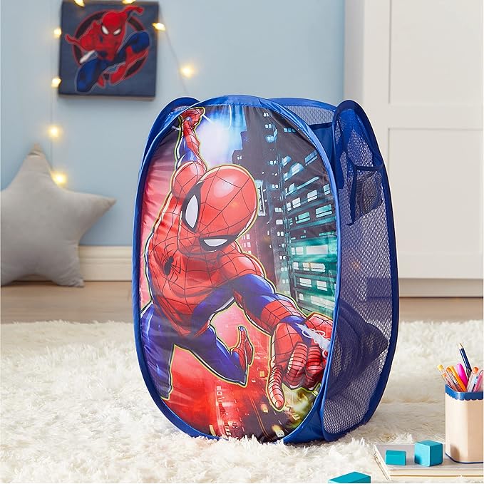 "Idea Nuova Marvel Spiderman Pop Up Hamper with Durable Carry Handles, 21"" H x 13.5"" W X 13.5"" L", red