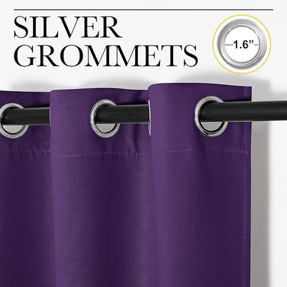 NICETOWN Thermal Insulated Blackout Draperies Curtains, Triple Weave Home Decoration Solid Ring Top Blackout Drape Panels for Bedroom (Set of 2, 55 x 68 inches, Royal Purple)