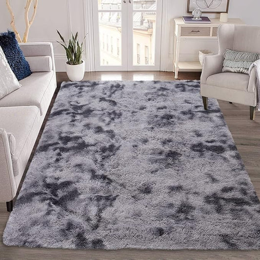 Fluffy Area Rugs for Bedroom, Super Soft Shaggy Rug 5 x 8 ft, Plush Furry Indoor Modern Floor Carpet for Nursery Room Teen Kids Room Home Office Decor, Non Slip Rug, Tie-Dyed Dark Grey