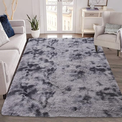 Shag Area Rugs 8 x 10 Feet for Living Room, Fluffy Soft Throw Carpets Indoor Modern Accent Rugs for Nursery Kids Room, Abstract Shaggy Plush Throw Rugs for Home Decor, Tie-Dyed Dark Grey