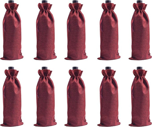 10pcs Wine Burlap Wine Bags, 15.0cmx35.0cm/6.0''x14.0'' Drawstring and Lining Wine Bottle Burlap Bags, Hessian Gift Bags, Storage Pouches