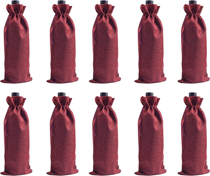 10pcs Wine Burlap Wine Bags, 15.0cmx35.0cm/6.0''x14.0'' Drawstring and Lining Wine Bottle Burlap Bags, Hessian Gift Bags, Storage Pouches