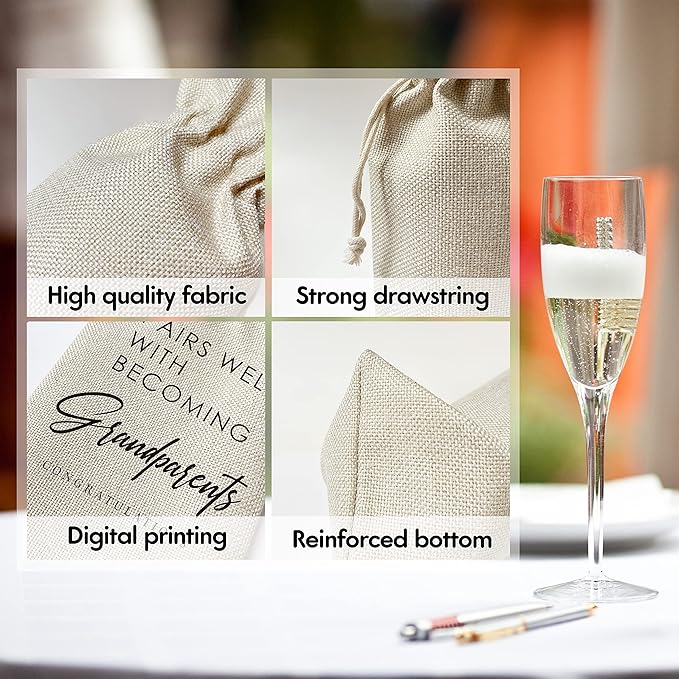 Zodvery New Grandparent Wine Gift Bags - Gift for New Grandma, Grandpa - Reusable Burlap With Drawstring Gift Bag (5.5"x 13.5")-1 Pcs/jiu061