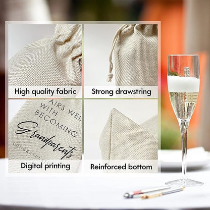 Zodvery New Grandparent Wine Gift Bags - Gift for New Grandma, Grandpa - Reusable Burlap With Drawstring Gift Bag (5.5"x 13.5")-1 Pcs/jiu061