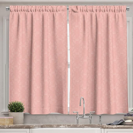 Ambesonne Peach Kitchen Curtains, Soft Colored Background with Crowns and Floral Abstract Motifs with Faded Look Monochrome, Window Drapes 2 Panel Set for Kitchen Cafe Decor, 55" x 39", Coral