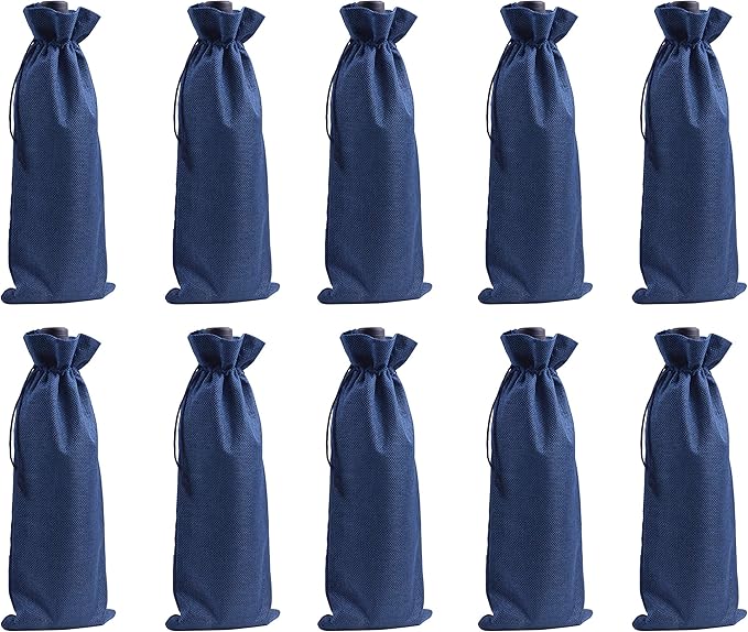 10pcs Navy Burlap Wine Bags, 15.0cmx35.0cm/6.0''x14.0'' Drawstring and Lining Wine Bottle Burlap Bags, Hessian Gift Bags, Storage Pouches