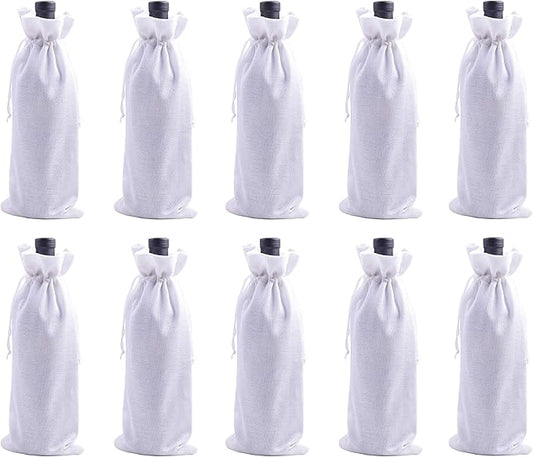 10pcs White Burlap Wine Bags, 15.0cmx35.0cm/6.0''x14.0'' Drawstring and Lining Wine Bottle Burlap Bags, Hessian Gift Bags, Storage Pouches