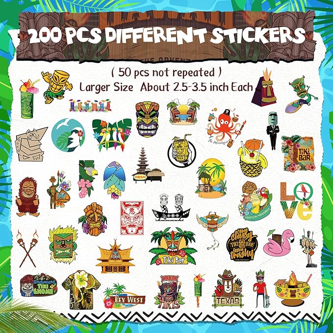 12 Pcs 32 oz Plastic Tiki Cocktail Rum Buckets for Drinks Beverage Tub Beer Bucket Drink Tubs for Luau Parties Ice Buckets with 100 Pcs Color Mixed Straws and 200 Pcs Hawaii Doodle Stickers