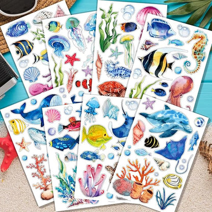 8 Sheets Underwater World Window Clings Ocean Theme Static Window Stickers Fridge Glass Stickers Party Decorations Add Joy to The Season and Home Decoration