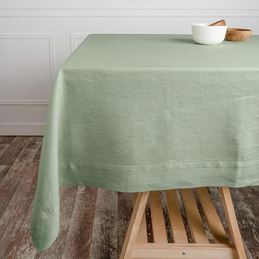 D'Moksha Homes Linen Tablecloth 60 x 156 Inch - 100% Pure Linen Sage Green Tablecloth - Machine Washable Dining Tablecloth for Rectangle Tables