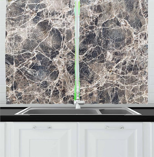 Ambesonne Marble Kitchen Curtains, Ceramic Style Grunge Scratches with Formless Lines and Cracks Artwork, Window Drapes 2 Panel Set for Kitchen Cafe Decor, 55" x 30", Beige Taupe