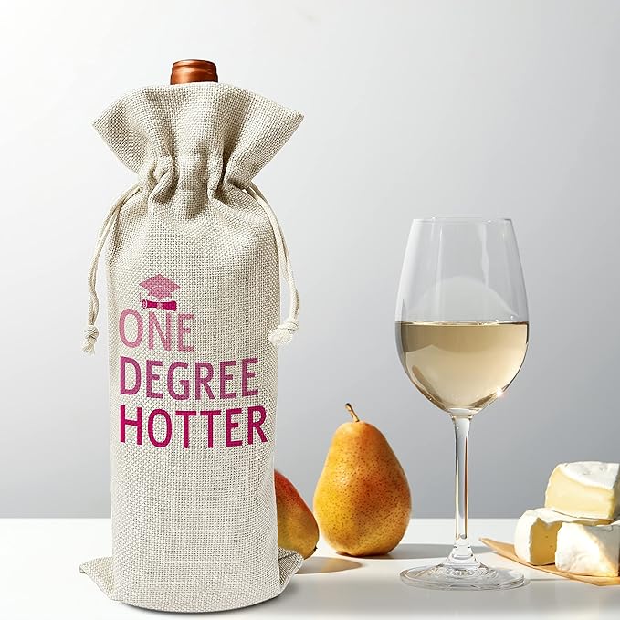 Zodvery One Degree Hotter Wine Gift Bags - for Graduation, Leaving School - Reusable Burlap With Drawstring Gift Bag (5.5"x 13.5")-1 Pcs/jiu041