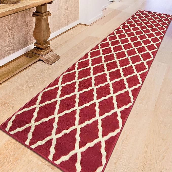 Ottomanson Ottohome Collection Non-Slip Rubberback Elegant Trellis Design 2x7 Indoor Runner Rug, 1'10" x 7', Red