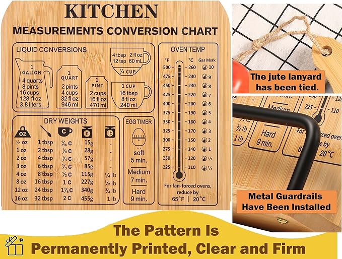 Adjustable Bamboo Cookbook Stand for Kitchen Counter-Sturdy Cook Book Holder-Recipe Book Holder-Birthday Anniversary Housewarming New Home Wedding Christmas Gift-Kitchen Measurement Conversion Chart