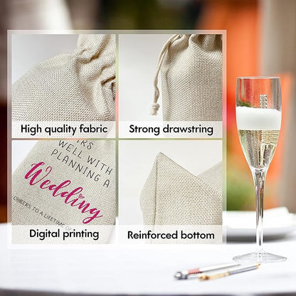 Zodvery Wedding Wine Gift Bags - for Wedding Ceremony, Engagement - Reusable Burlap With Drawstring Gift Bag (5.5"x 13.5")-1 Pcs/jiu032