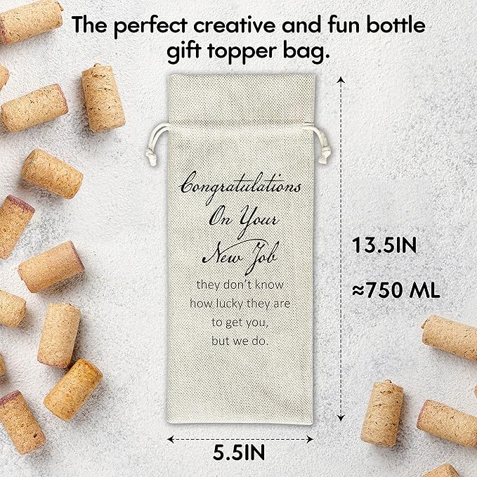 Zodvery Congratulationg on Your New Job Wine Gift Bags - Gift for Co-worker, Collegues, Friend, Family, New Job - Reusable Burlap With Drawstring Gift Bag (5.5"x 13.5")-1 Pcs/jiu055