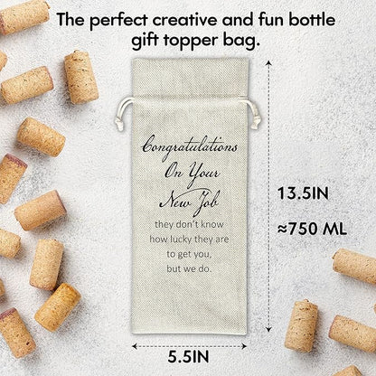 Zodvery Congratulationg on Your New Job Wine Gift Bags - Gift for Co-worker, Collegues, Friend, Family, New Job - Reusable Burlap With Drawstring Gift Bag (5.5"x 13.5")-1 Pcs/jiu055