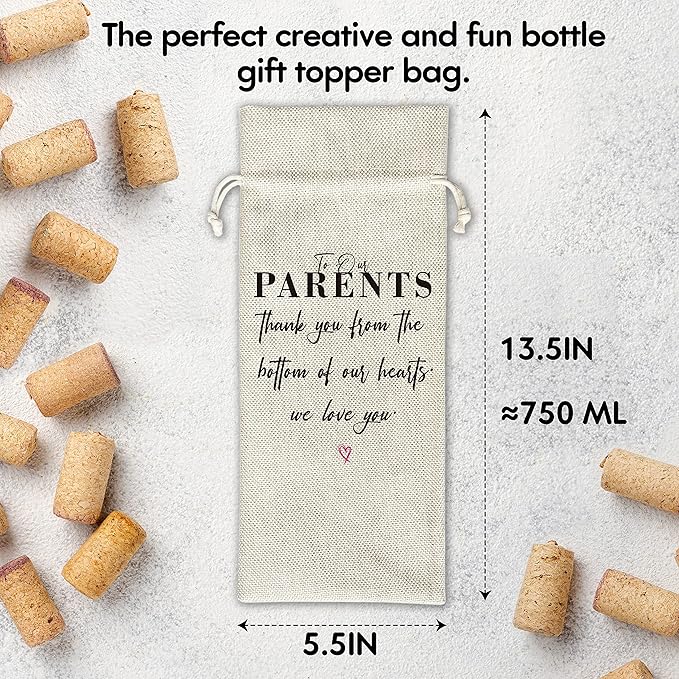 Zodvery Parents Wine Gift Bags - To Our Parents, Thank You Parents, Wedding Day Gift for Parents - Reusable Burlap With Drawstring Gift Bag (5.5"x 13.5")-1 Pcs/jiu047