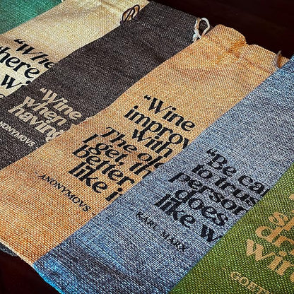 Siko 6Pcs Burlap Wine bags for Wine Bottles Gifts with Funny Quotes - Multicolor Reusable Bottle Bags with Drawstrings & Gift Tags for Wedding, Dinner Party, Housewarming & Home Storage