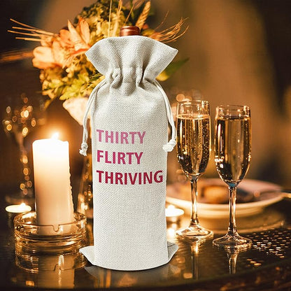 Zodvery 30th Birthday Wine Gift Bags - Gift for Thirty Birthday, 30 Years Old- Reusable Burlap With Drawstring Gift Bag (5.5"x 13.5")-1 Pcs/jiu019