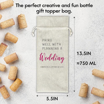 Zodvery Wedding Wine Gift Bags - for Wedding Ceremony, Engagement - Reusable Burlap With Drawstring Gift Bag (5.5"x 13.5")-1 Pcs/jiu032