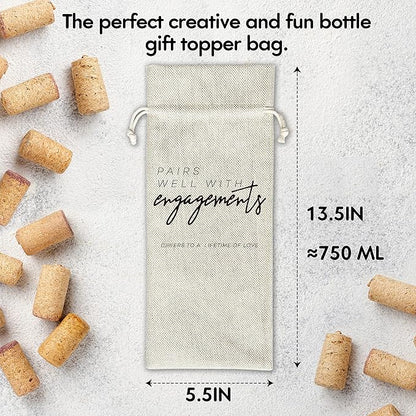 Zodvery Engagement Wine Gift Bags - for Wedding, Engagement, Couples - Reusable Burlap With Drawstring Gift Bag (5.5"x 13.5")-1 Pcs/jiu010