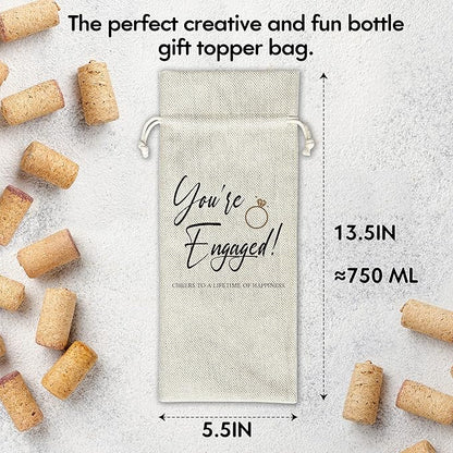 Zodvery Engagement Wine Gift Bags - for Wedding Gift, Couple Gift - Reusable Burlap With Drawstring Gift Bag (5.5"x 13.5")-1 Pcs/jiu049