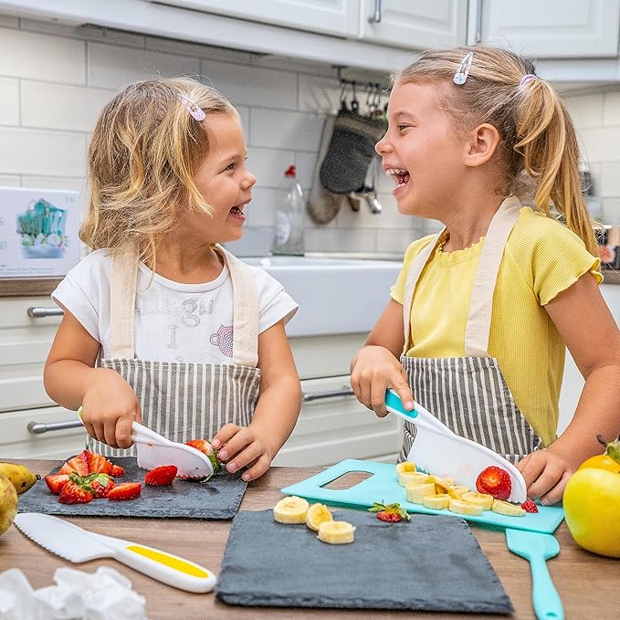 Tovla Jr. Knives for Kids 3-Piece Kitchen Cooking and Baking Knife Set: Montessori Children's Knives in 3 Sizes & Colors/Firm Grip, Serrated Edges, BPA-Free Kids' Toddler Knives (colors vary)