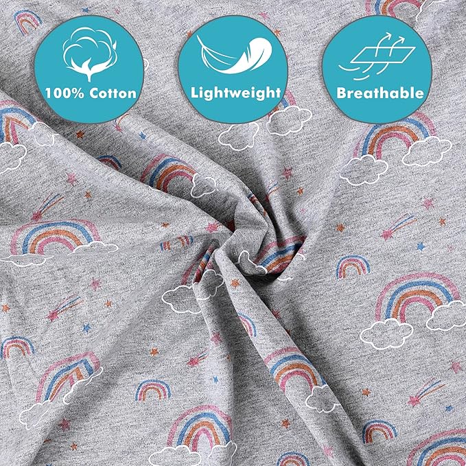 100% Cotton Jersey Knitted standard crib sheets for Boys and Toddler, Soft and Breathable, crib sheets girl Snug Fit, Machine Washable, Multiple Colors (P3, Rainbow Stripe Gray, 28"x52"x9")