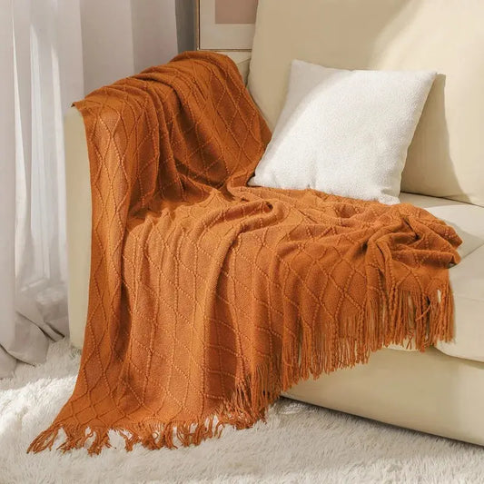 Couverture chaude tricotée caramel