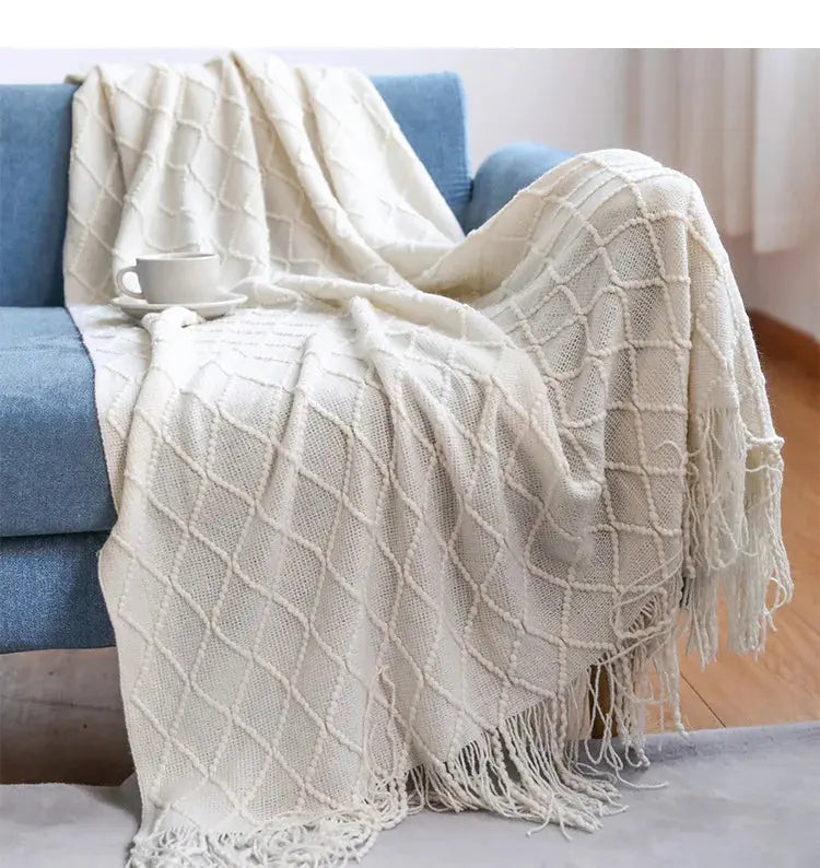 Couverture chaude tricotée crème