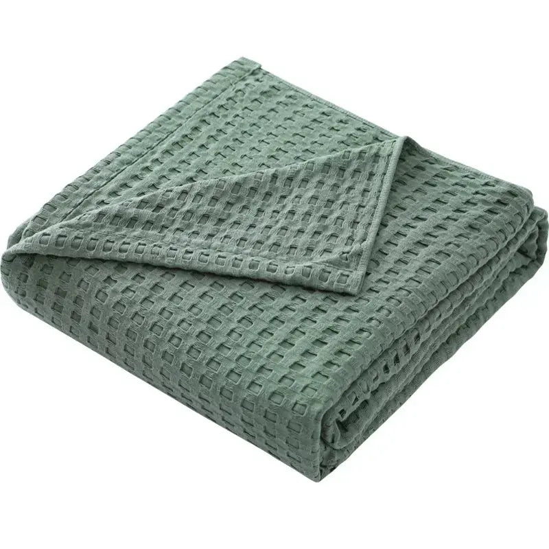 Couverture de lit en coton à carreaux gaufrés d'été vert foncé