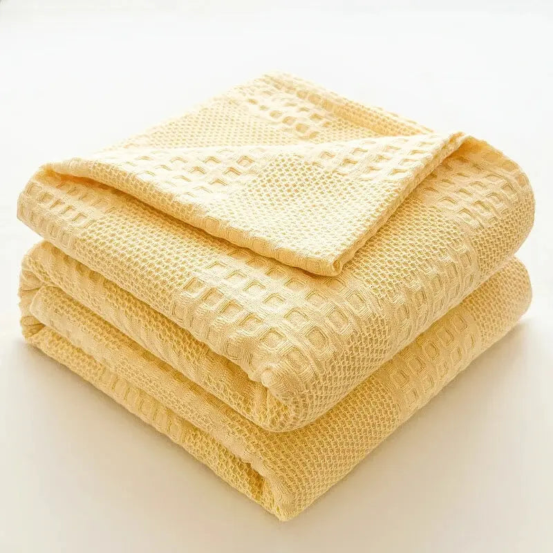 Couverture en Coton Gaufrée jaune