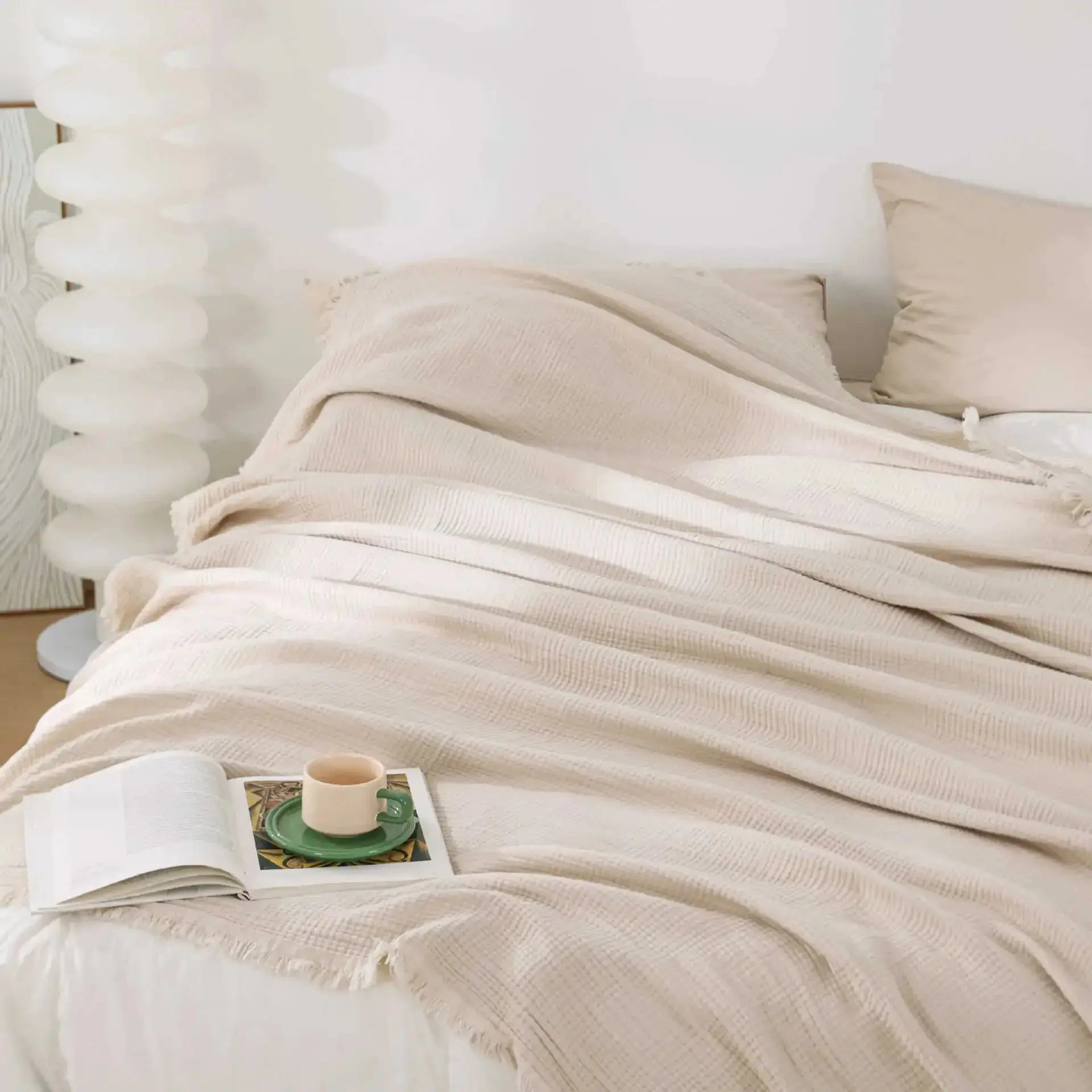 Couverture en coton doux beige