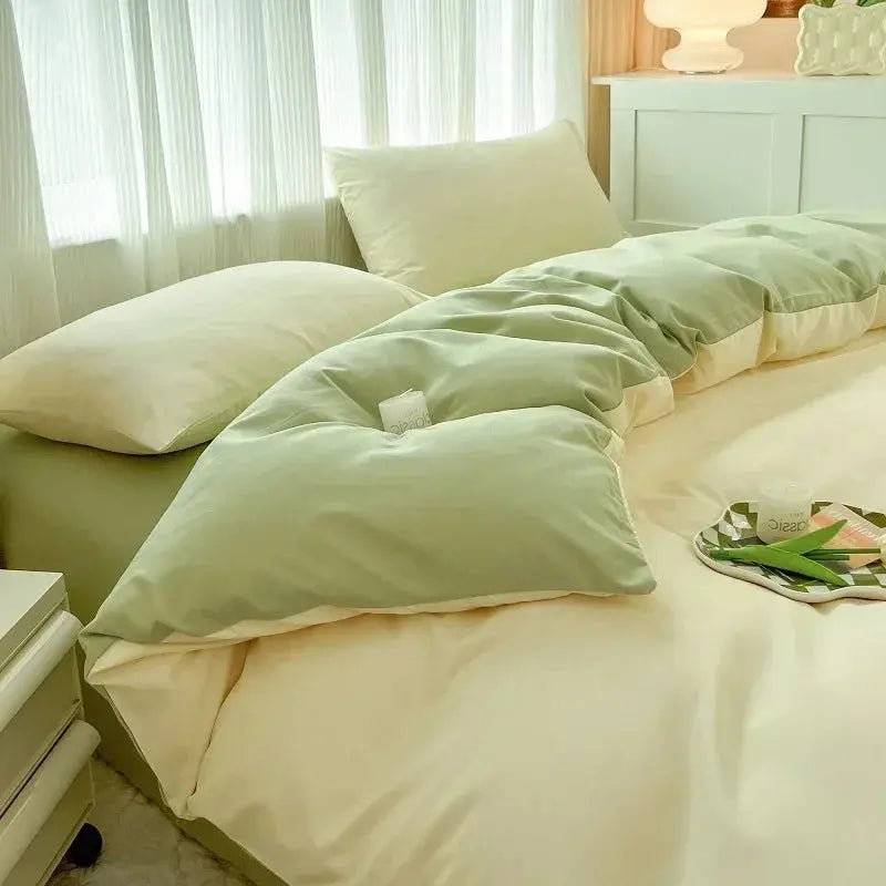 Couverture literie avec couette jaune et vert