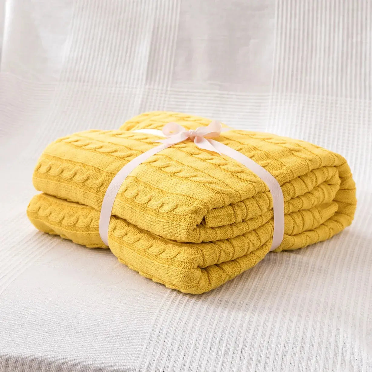 Couverture tricotée 100% coton jaune