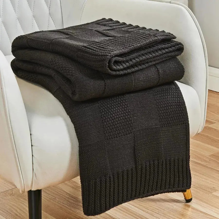 Couverture tricotée en laine noir 